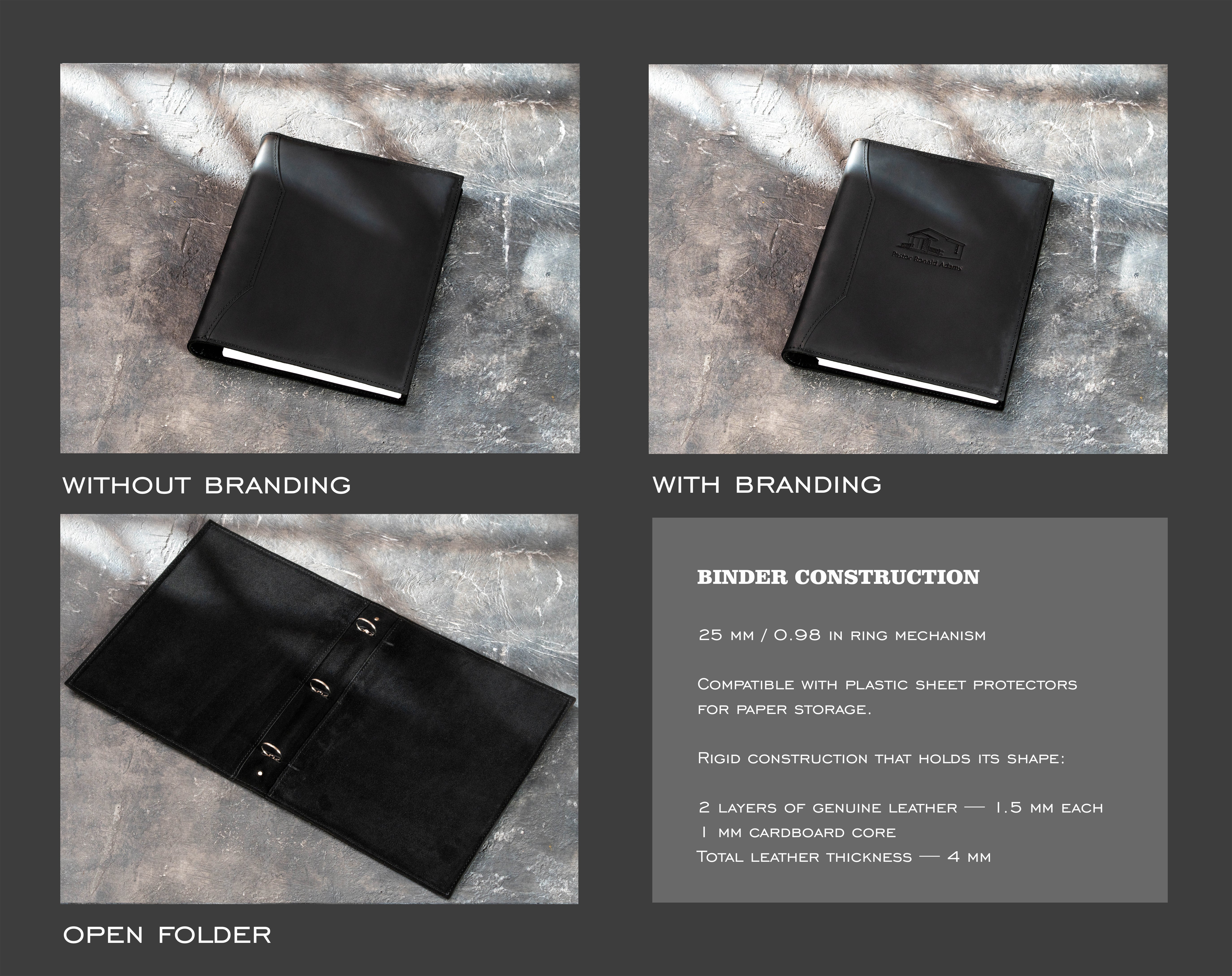 Personalized Black Leather 3-Ring Binder for a Pastor, Custom Church Gift | Mureli