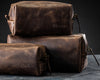 Set of brown and cognac leather dopp kits – handmade travel shaving bags