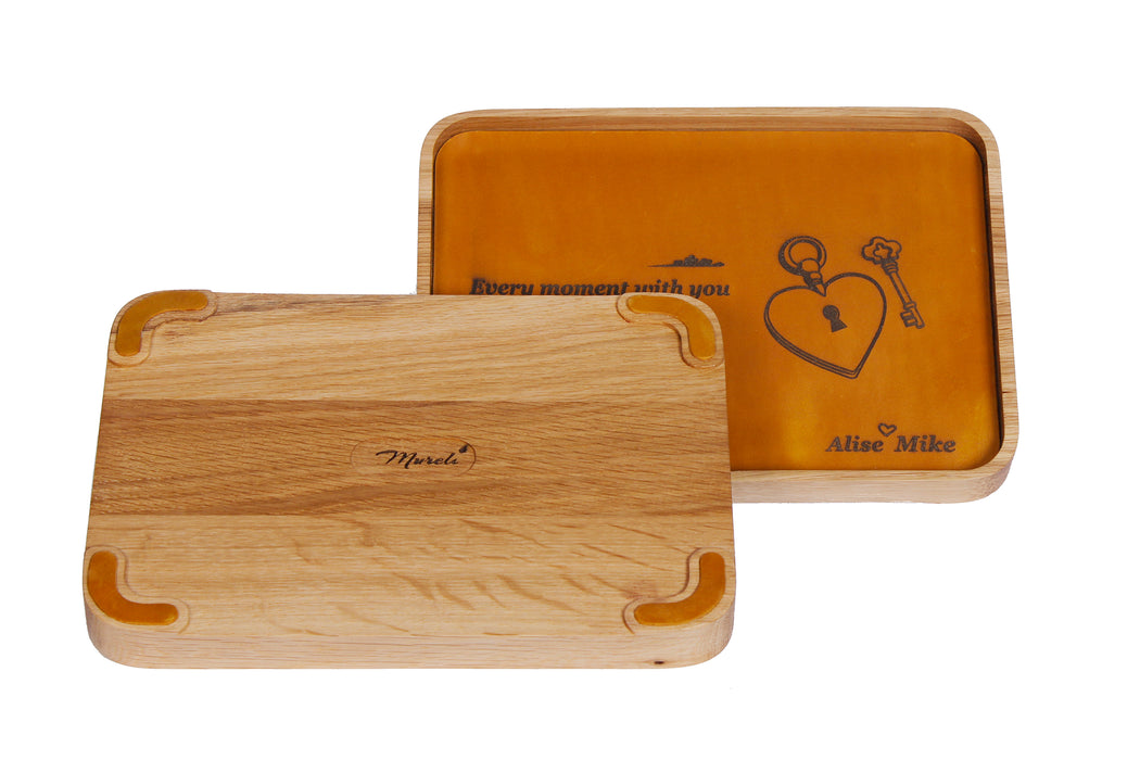 Valentine's day gift | Wood&Leather trays with unique Valentine's day engraving designes