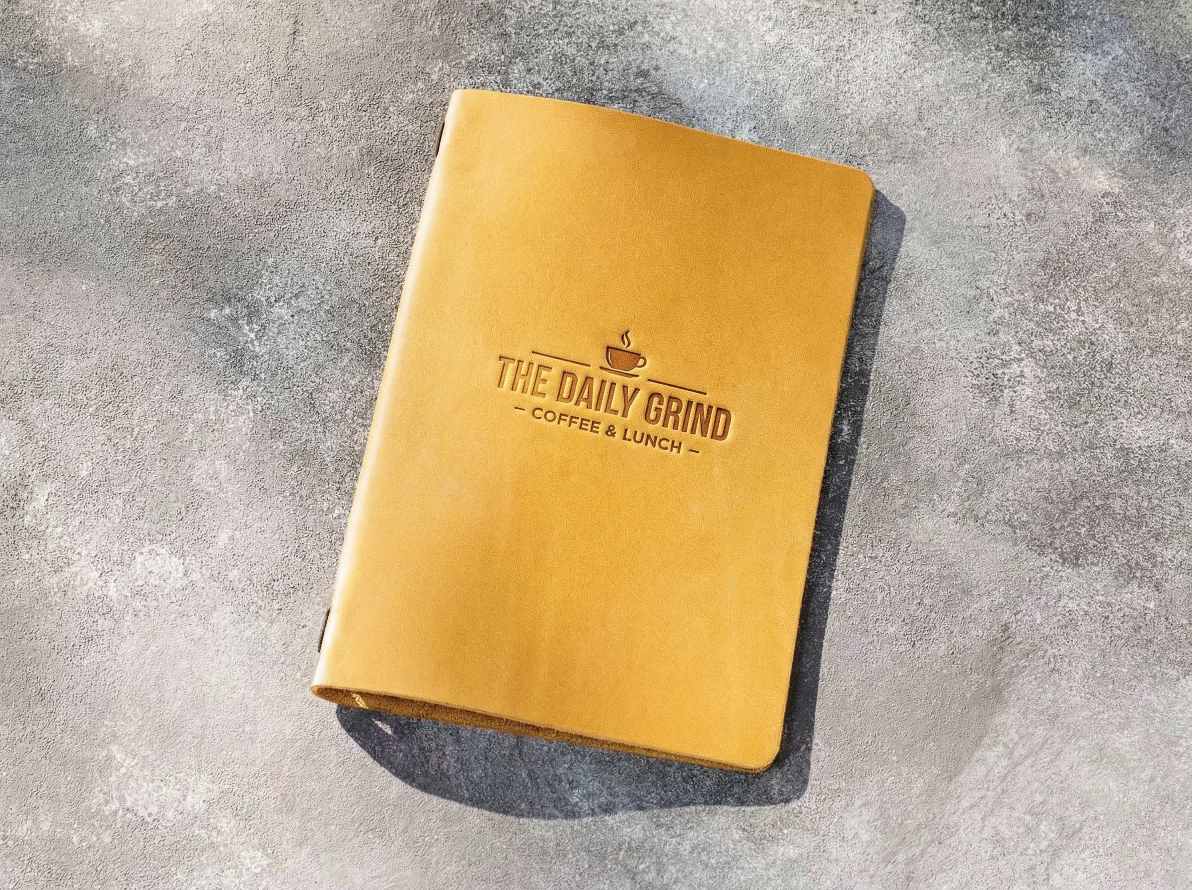 Custom Logo Mustard Yellow Leather Menu Cover, Elastic String Binding Restaurant Menu Folder, Personalized Cafe Menu Book, A4/US Letter, Custom Size Available