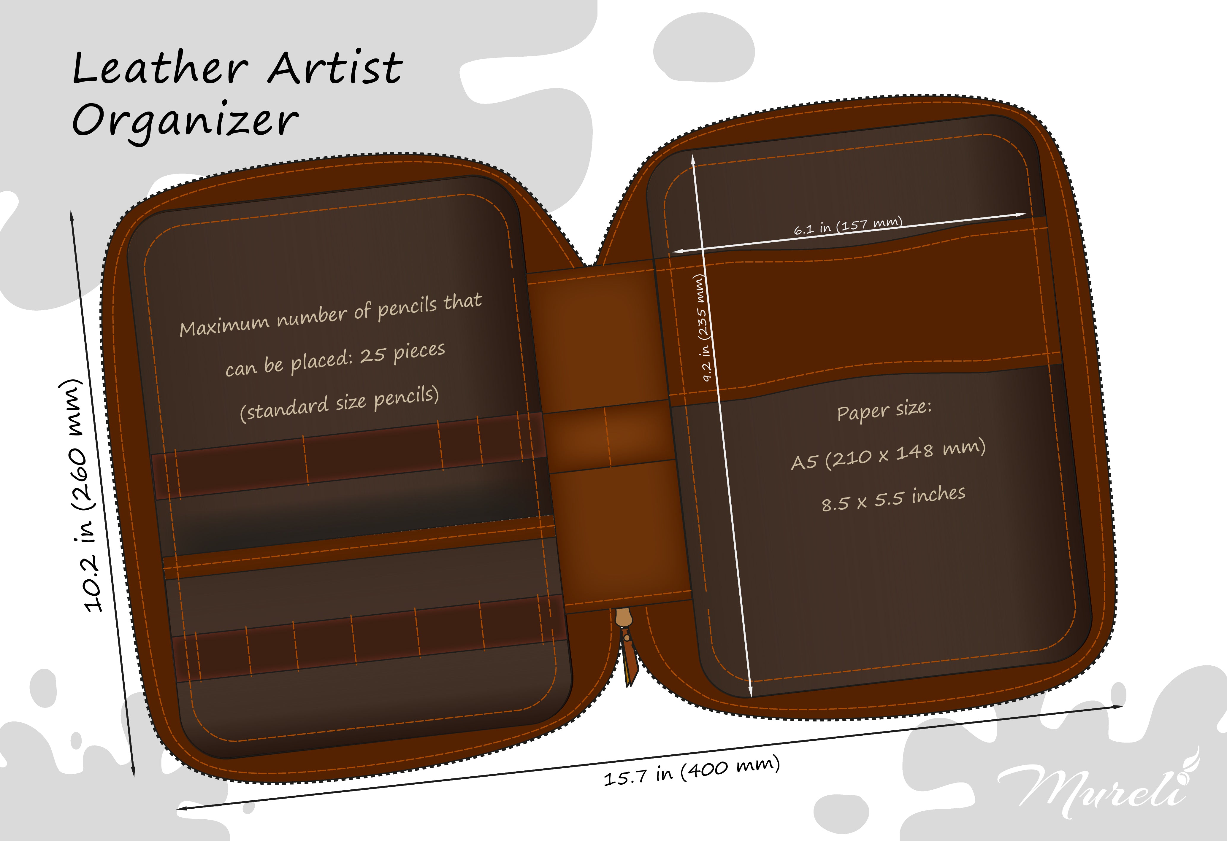 Personalized Leather Artist Portfolio Bag in Black | La Tela Collection