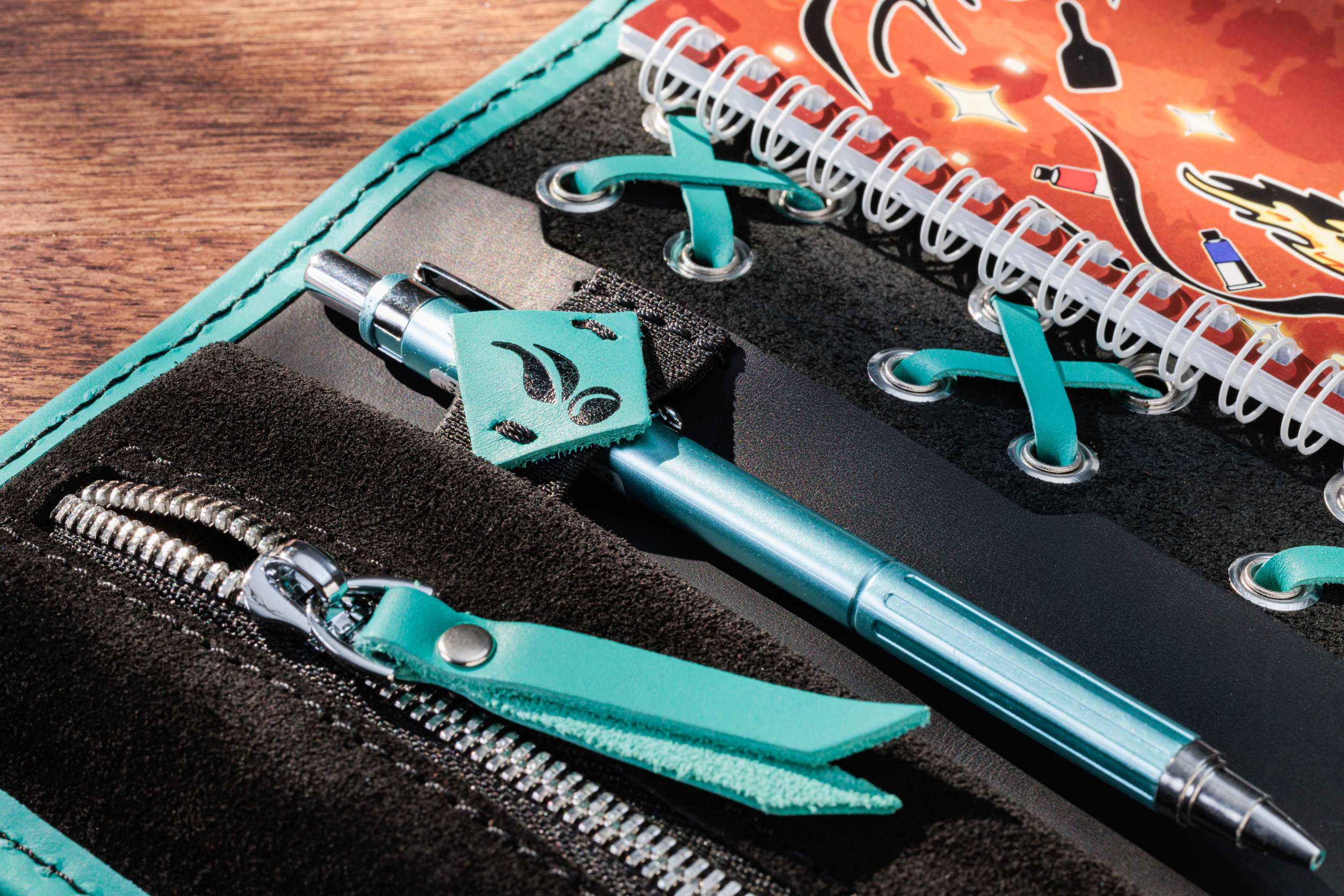 Green Personalized Leather Mini Sketchbook Set — A6 Landscape — Mini Pocket-Size