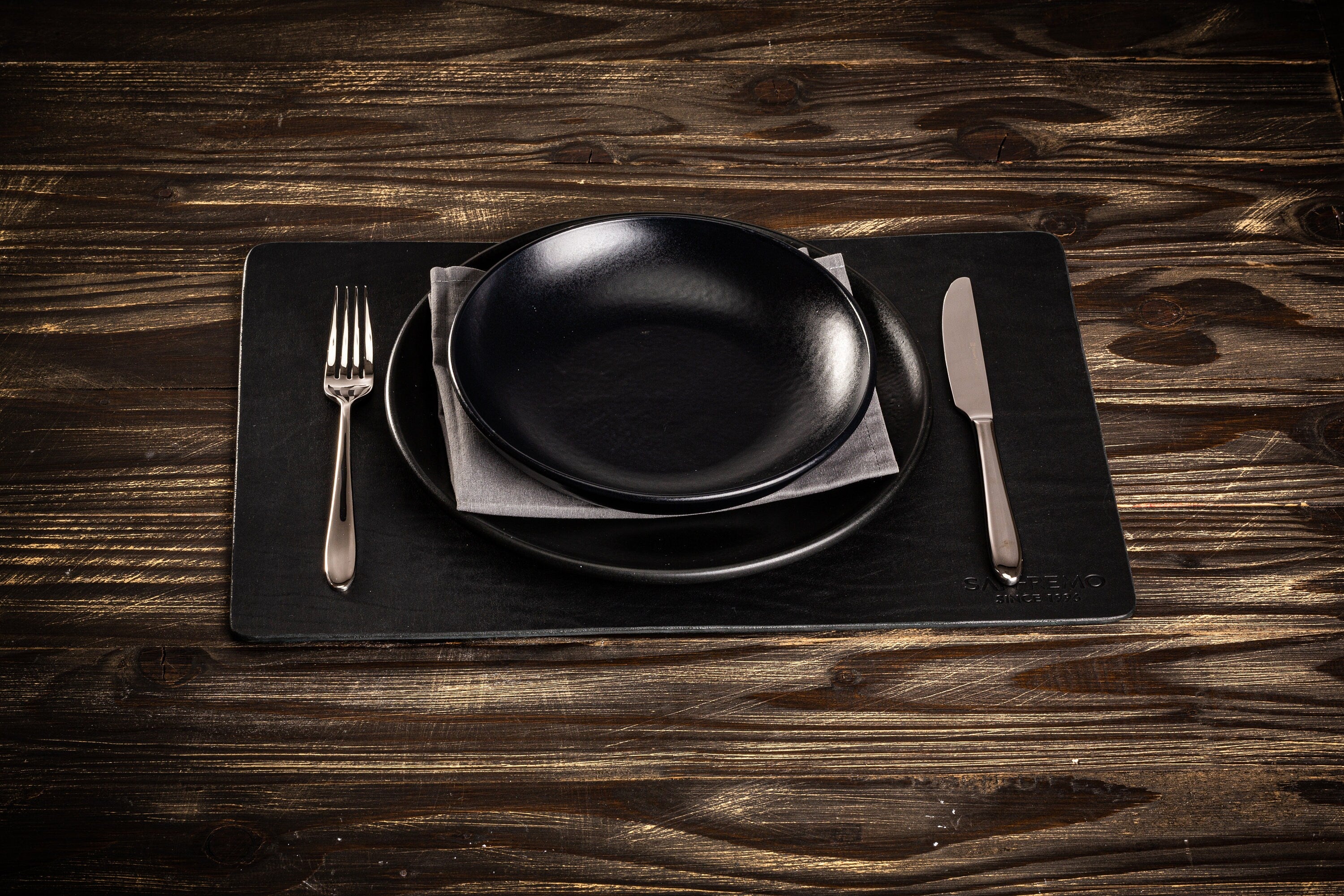 Oversized Black Leather Table Mats – Personalized Hot Stamping Available