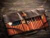 artist gift large leather brush roll up professional artist roll personalized paint roll brown brush holder
