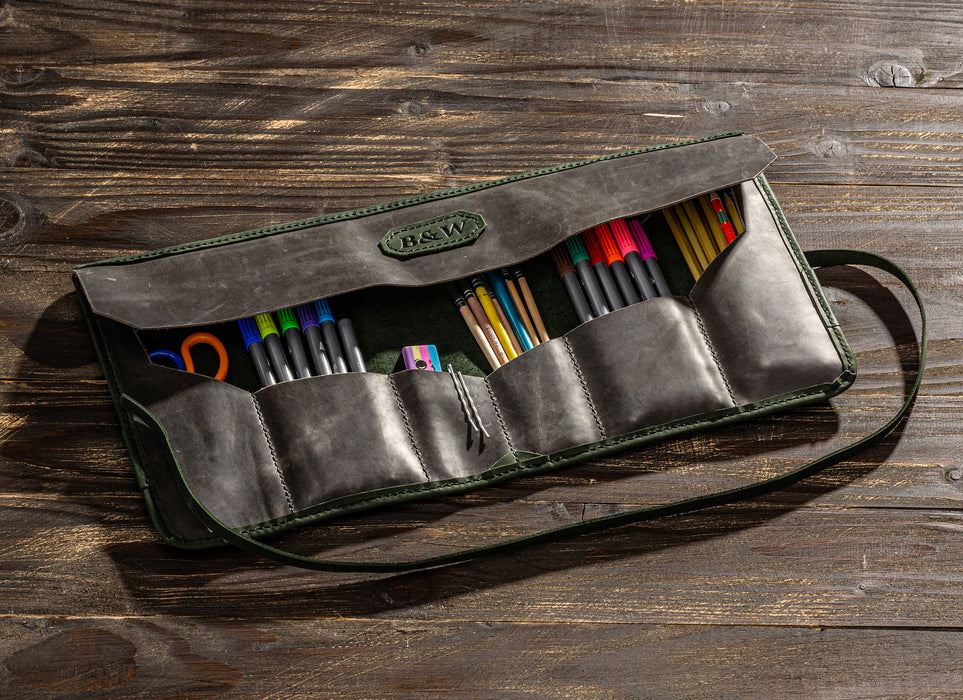 personalized leather pencil roll, pencil pouch, brushes roll, pencil case, Artist roll,  Pencil organizer, Watercolor & Acrylic brushes
