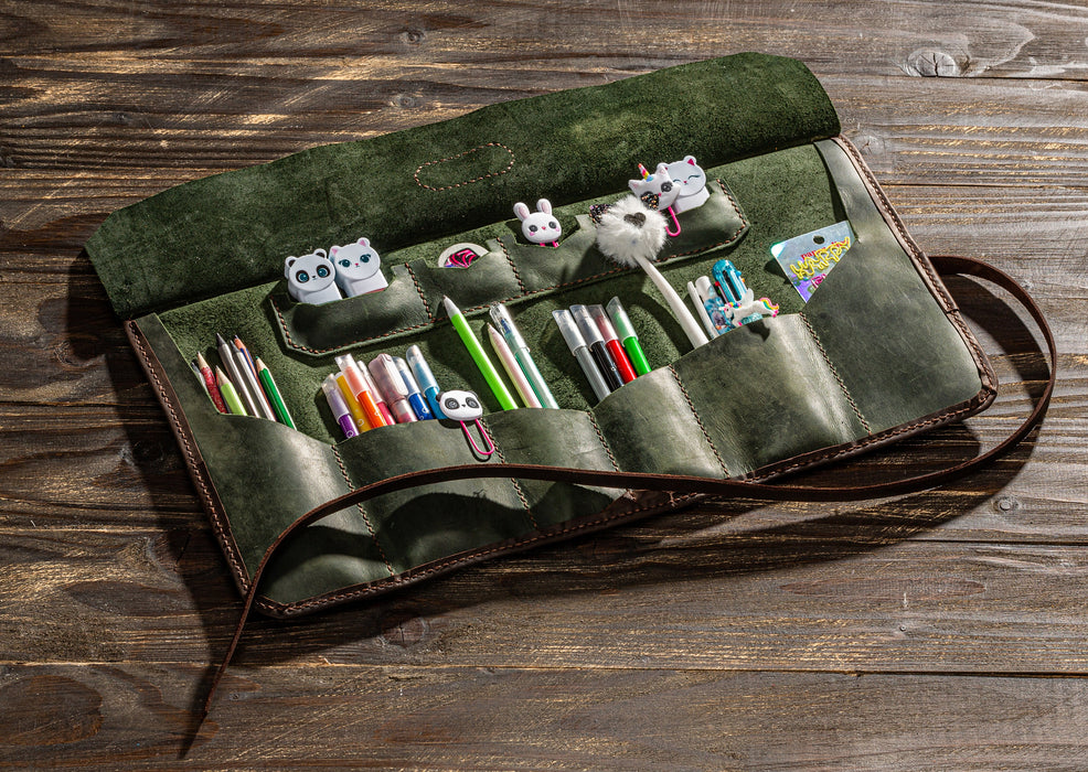 Leather pencil roll up | Pencil case | Pencil pouch | Artist Gift
