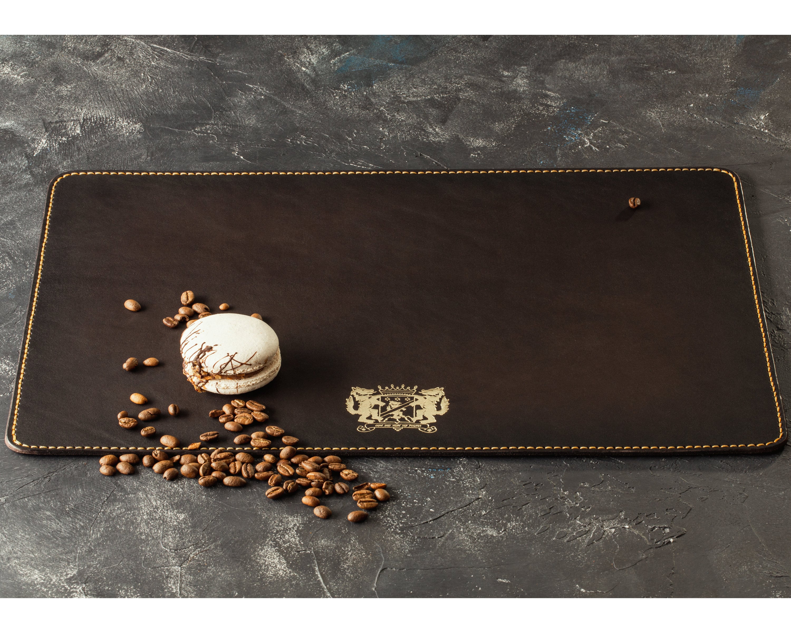 Gold Logo Leather Placemats – Custom Set with Stitching