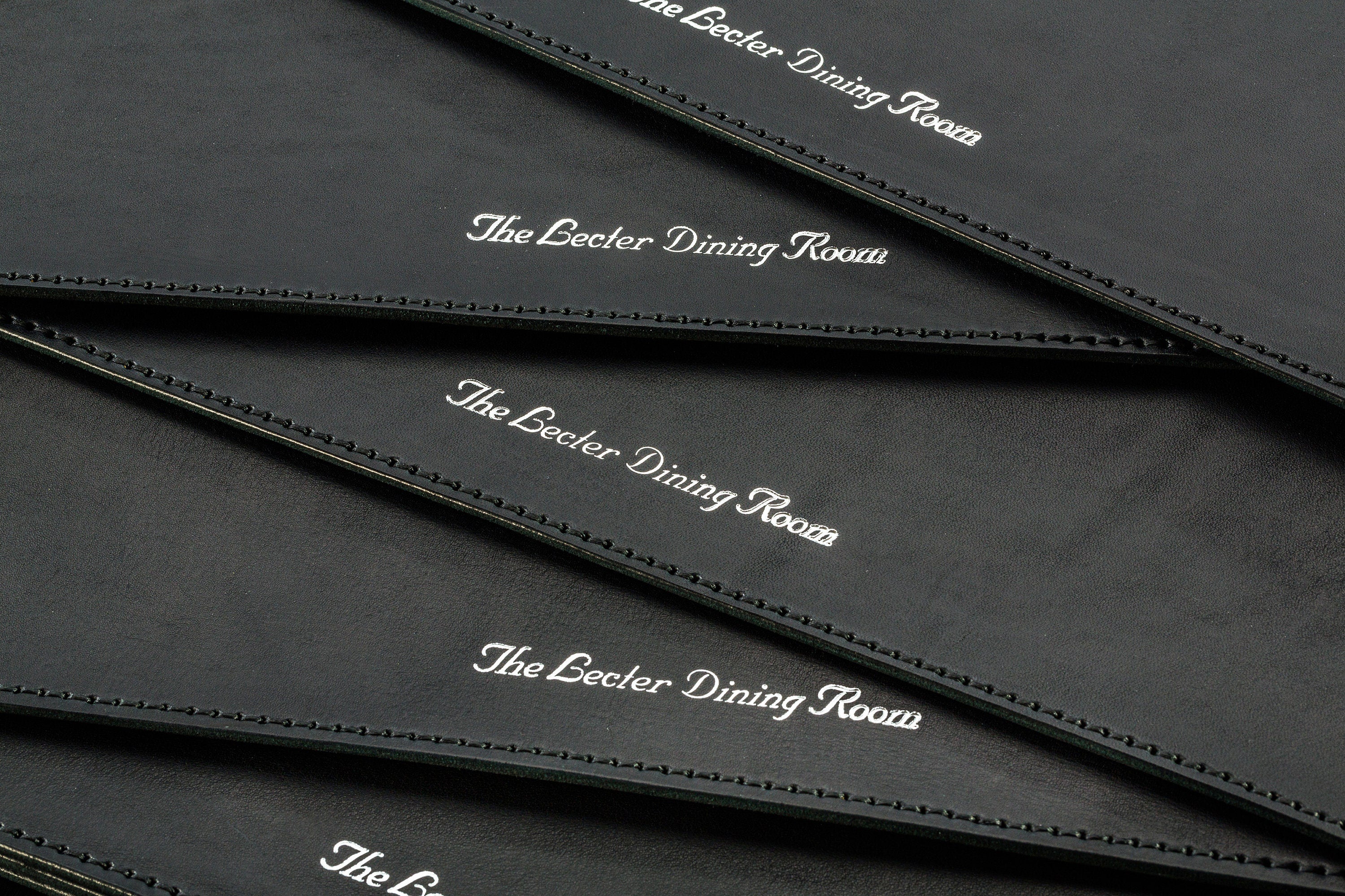 Personalized Black Leather Placemats with Silver Hot Stamping – Premium Dining Gift Idea