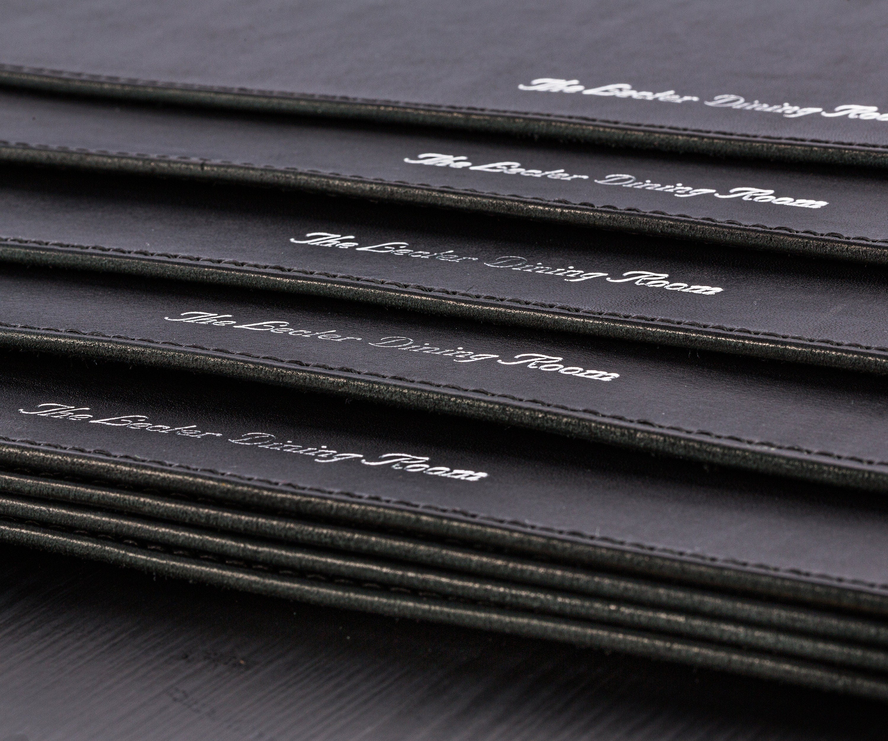 Elegant Leather Placemats in Black – Silver Foil Stamped Logo or Message Included