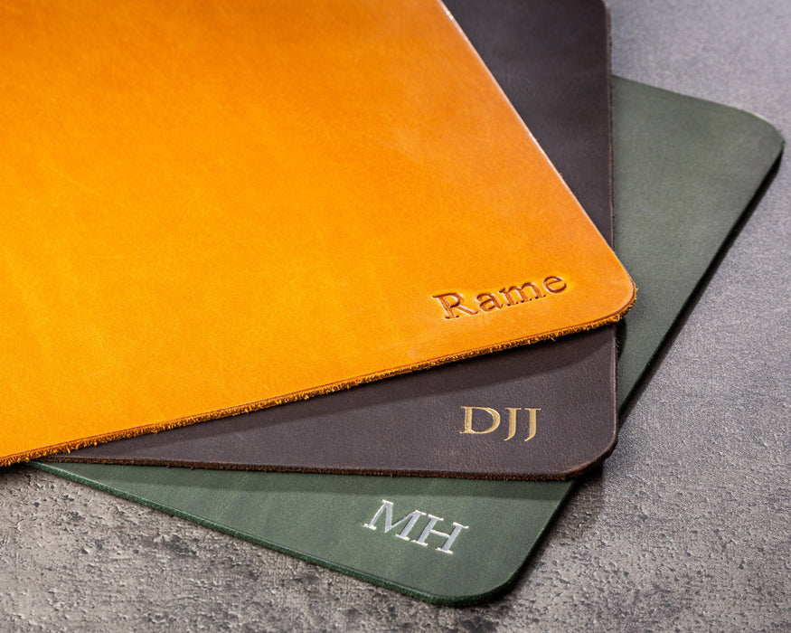 leather mousepad personalized mouse pad green cognac brown High Quality Also I can add your logo
