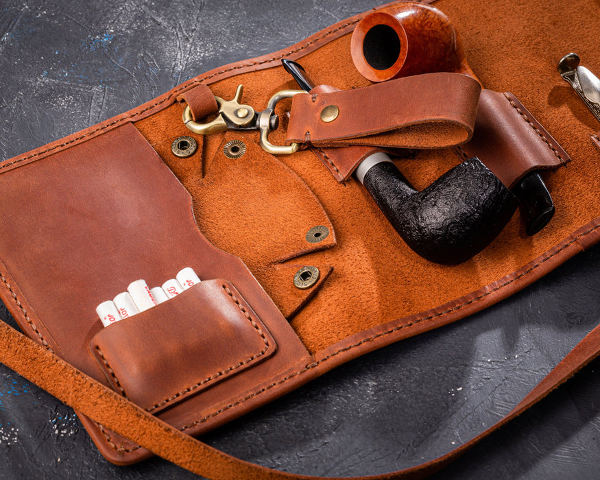 leather case for pipe smokers set, tobacco smokers gift, smokers kit case, pipe holder, travel leather pipe tobacco pouch, leather pipe case