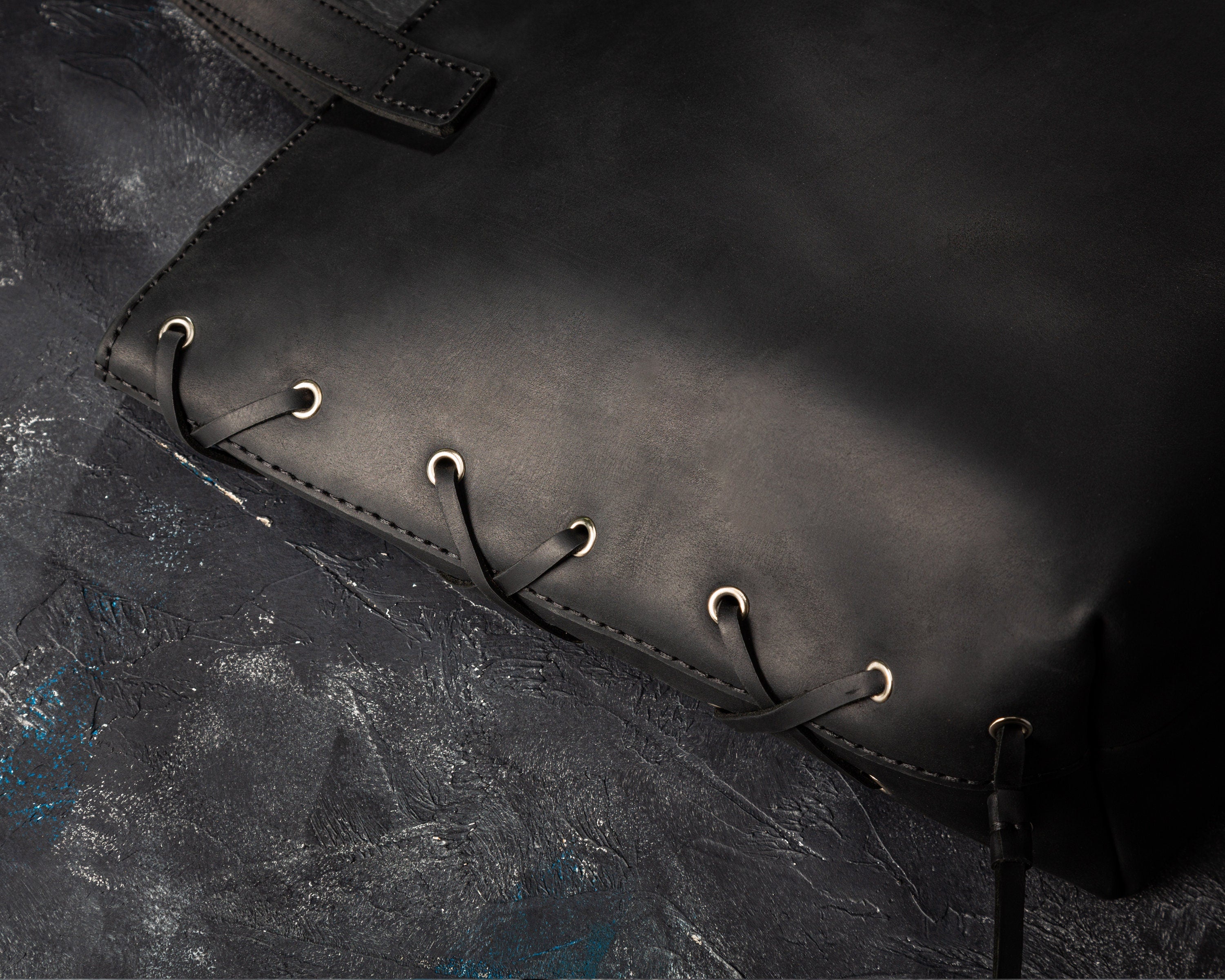 Minimalist Black Leather Shopper – Personalized Tote Bag