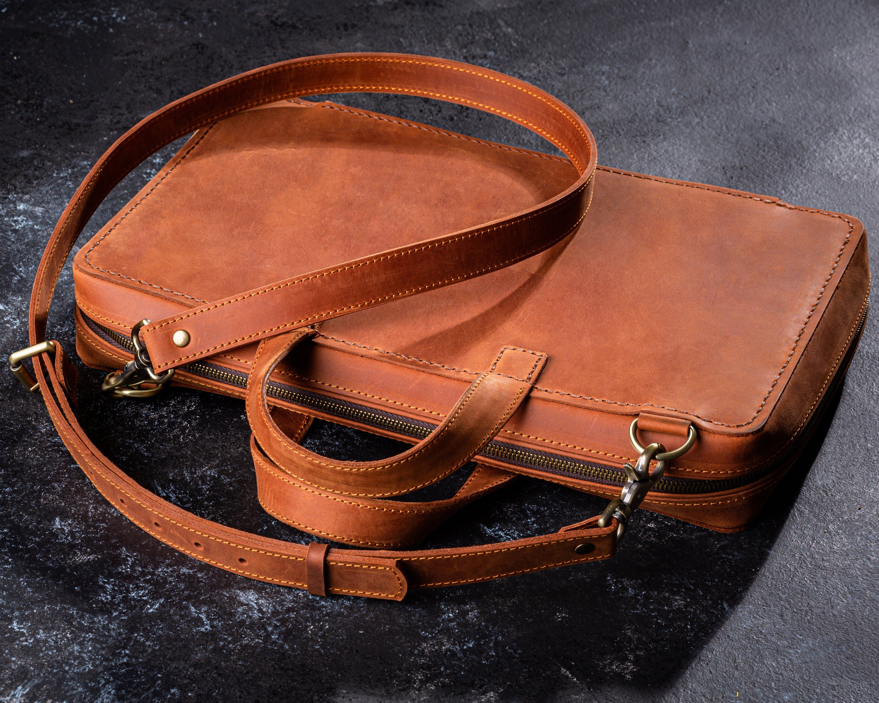 Craft Organizer Bag – Dark Brown Leather Tote for Yarn and Hooks