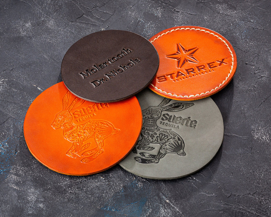 set of 4 leather coasters corporate gifts 3rd Anniversary gift coaster with logo personalized set of coasters company gifts coasters logo