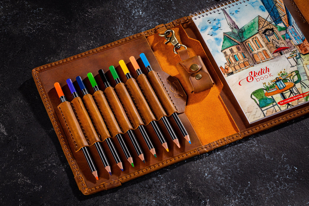 Sketchbook set of sketch jornal with leather cover and pencils for your art start Antistress activity