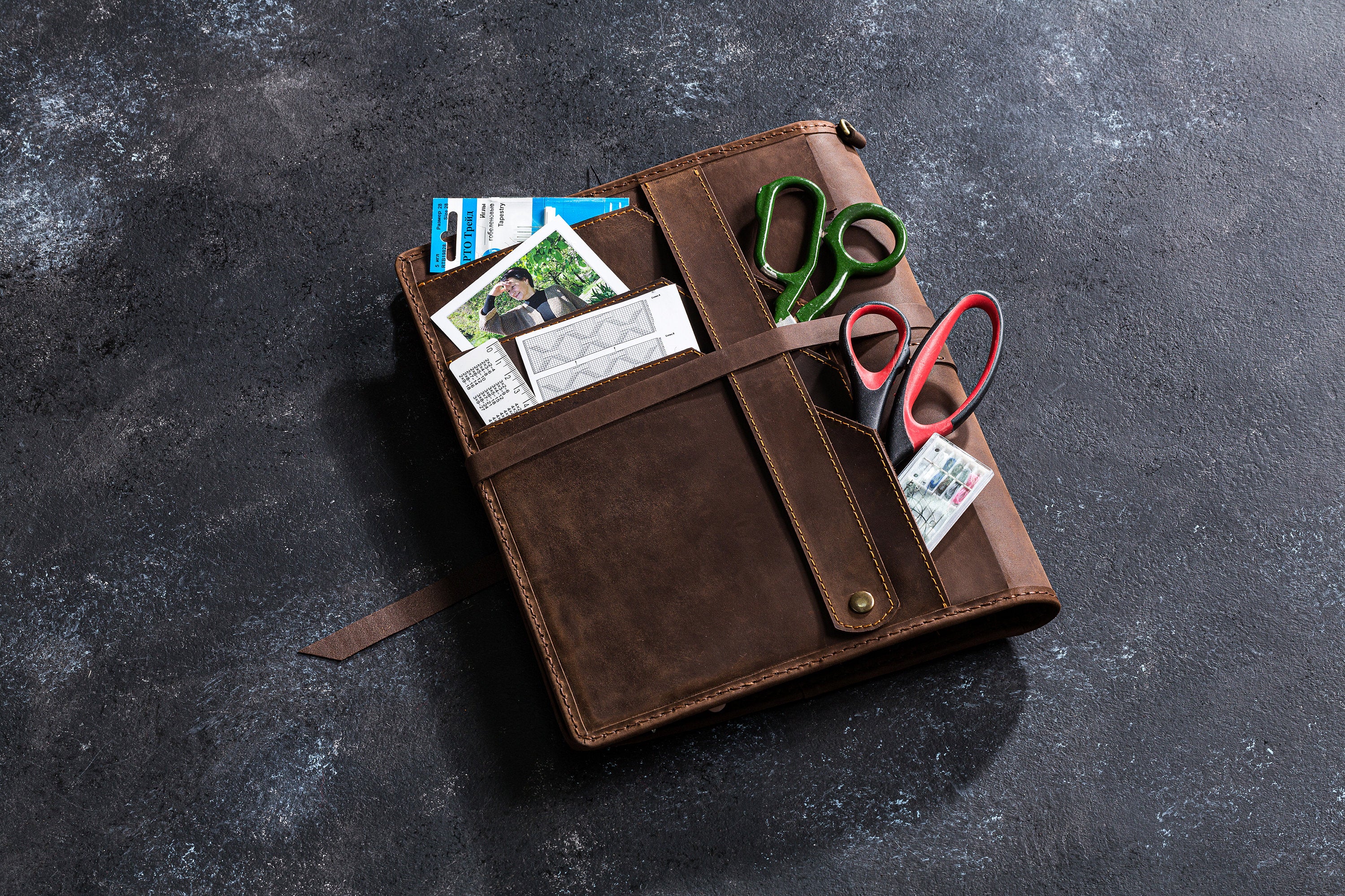 Leather Craft Organizer for Knitting Accessories