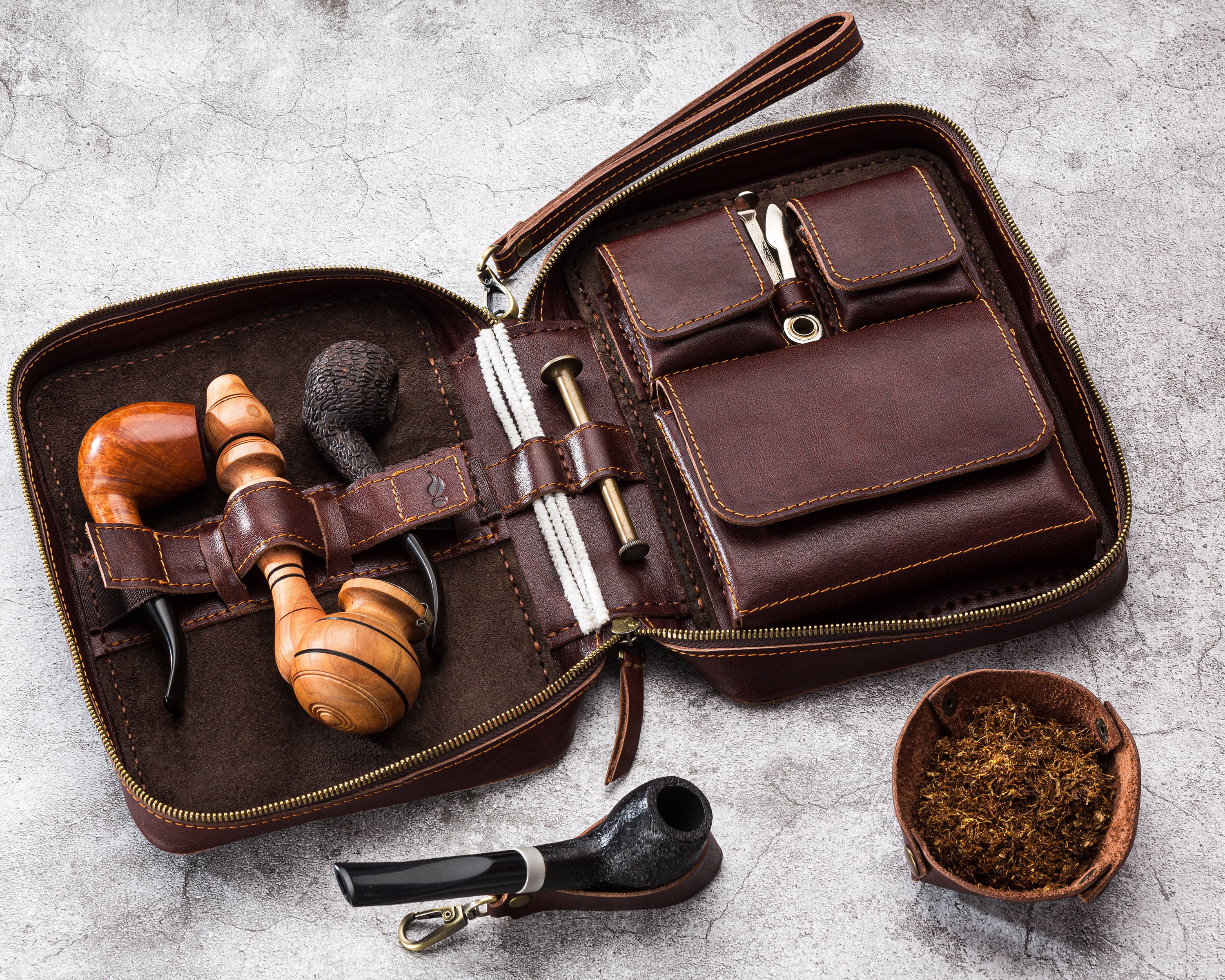 Personalized leather pipe pouch, <Mureli> piping bag, travel tobacco pouch for full smoking set * smokers gift * smoker accessories