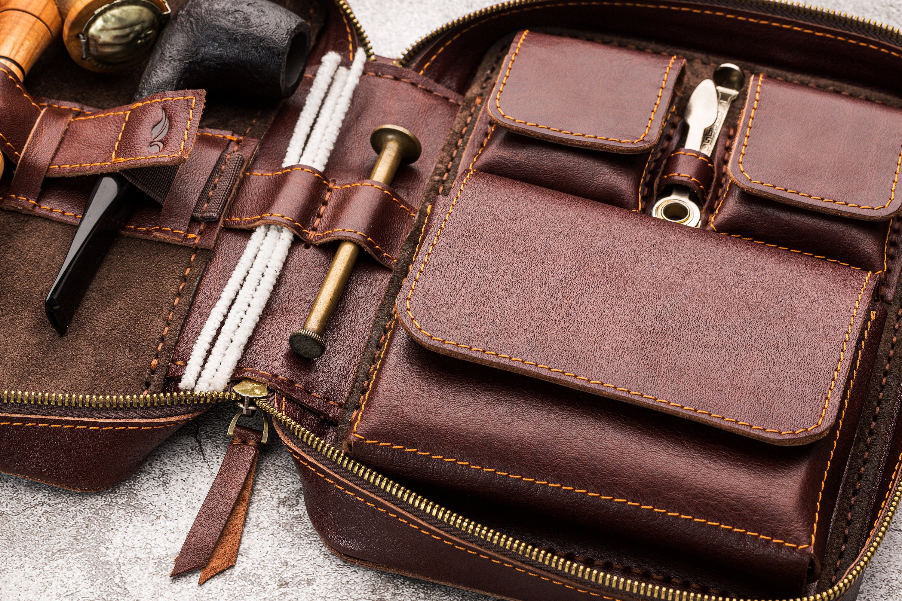 Personalized leather pipe pouch, <Mureli> piping bag, travel tobacco pouch for full smoking set * smokers gift * smoker accessories