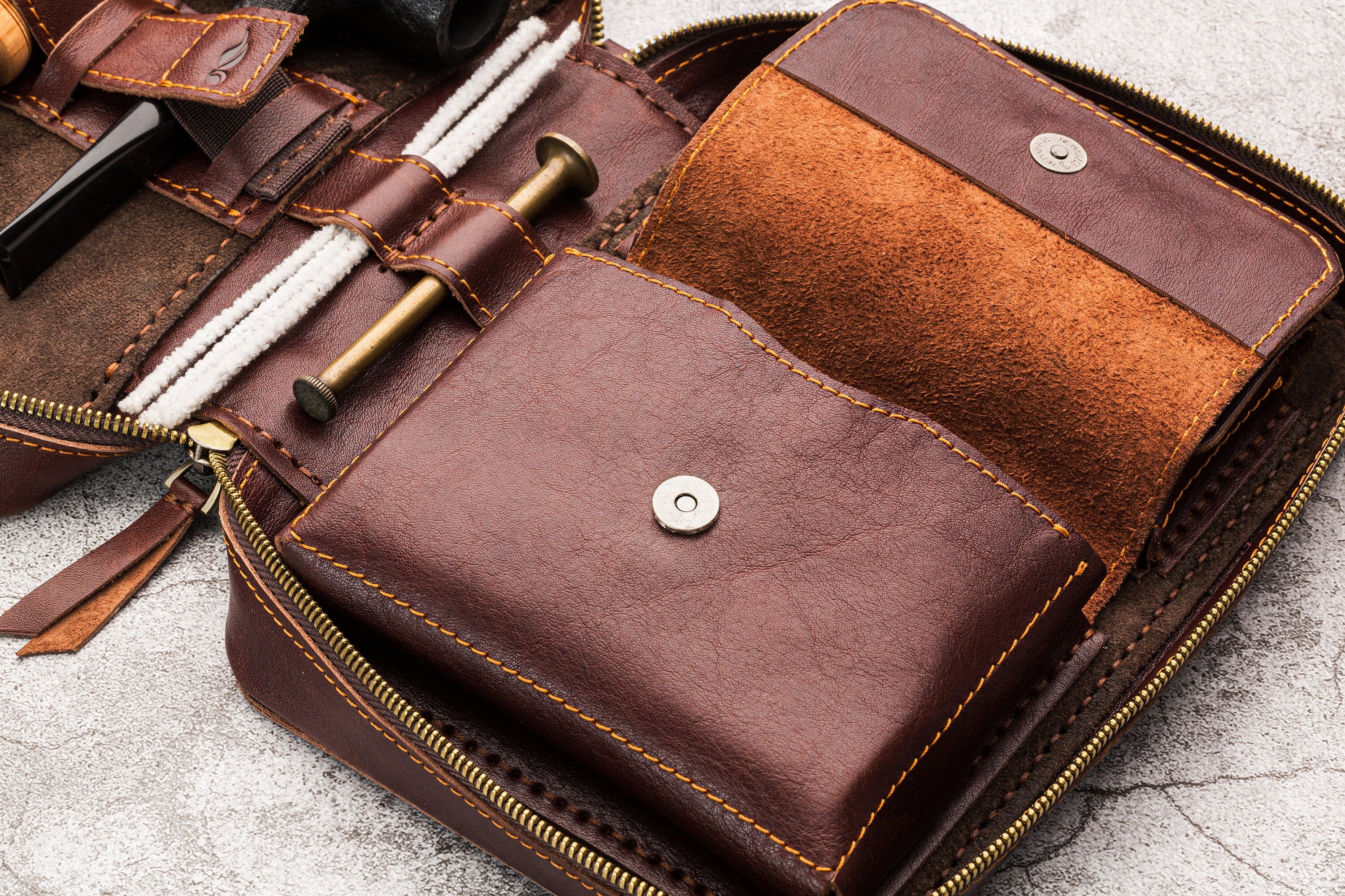 Personalized leather pipe pouch, <Mureli> piping bag, travel tobacco pouch for full smoking set * smokers gift * smoker accessories