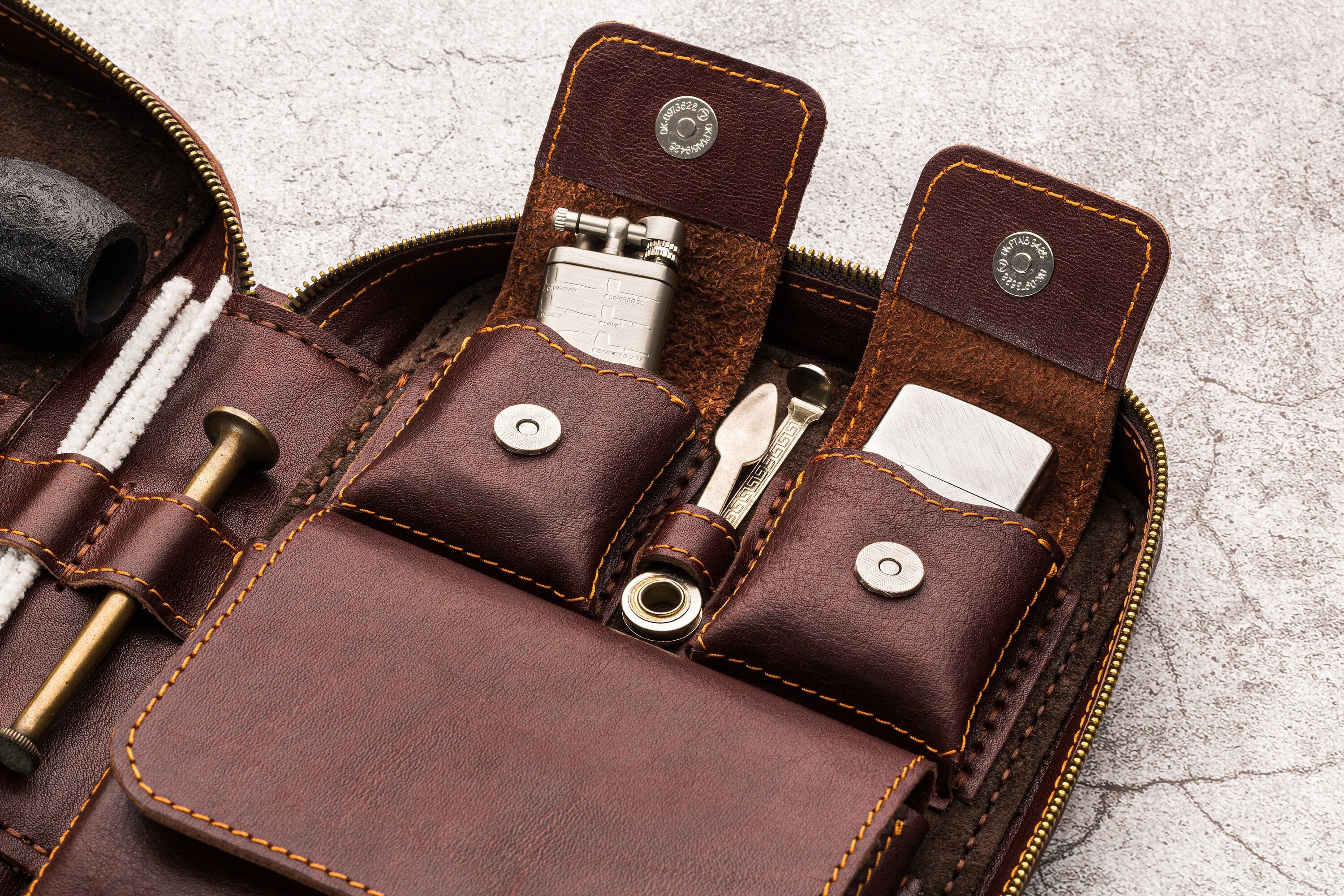 Personalized leather pipe pouch, <Mureli> piping bag, travel tobacco pouch for full smoking set * smokers gift * smoker accessories