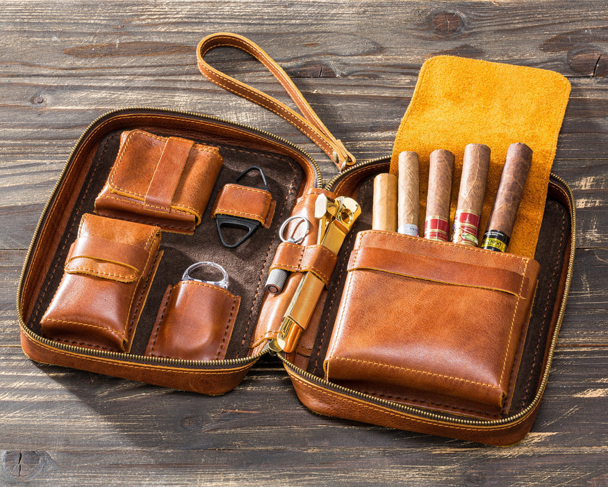 leather cigars case groomsmen gifts personalized cigars accessories cigars holder travel humidor High Quality Handstitch