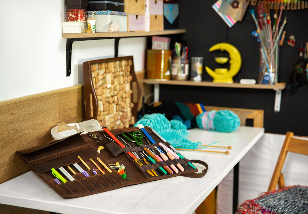 personalized knitting bag, needle storage bag, shorties knitting needles case, short knitting case, yarn case storage